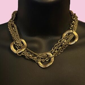 VCLM gold tone multi strand hammered links collar necklace